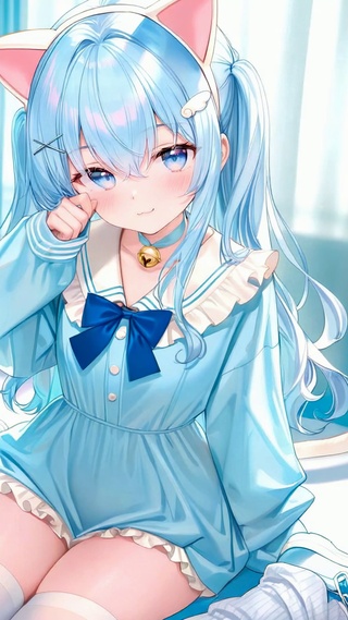 清新蓝发猫耳二次元美少女