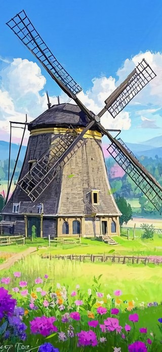 花漾壁纸|风车田园晴空