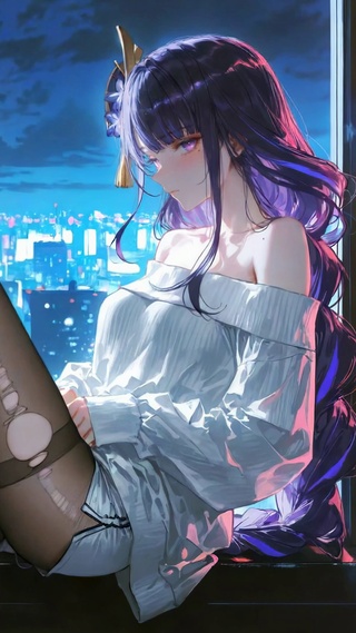 都市夜景窗边少女雷电将军
