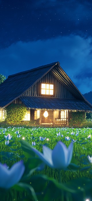 夜色花海小屋