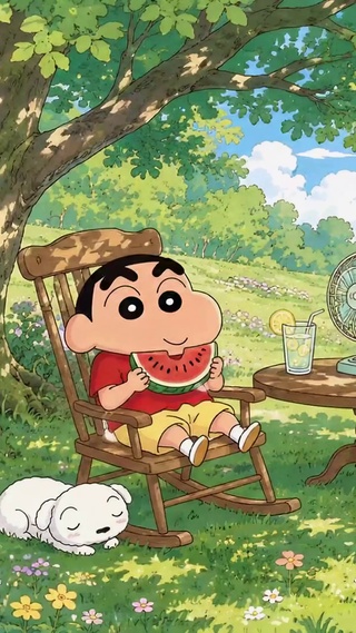 蜡笔小新夏日悠闲河边小憩
