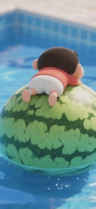 抱着西瓜的小新