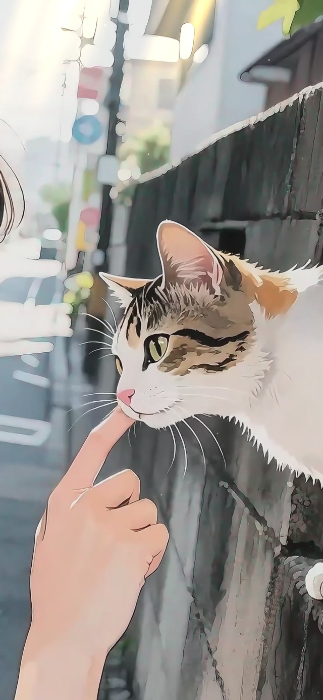 清晨上学路上逗猫