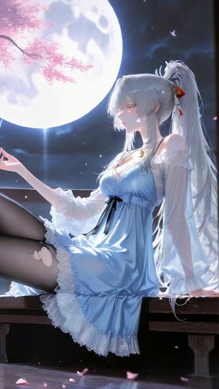 月下樱花银发美少女绯雪