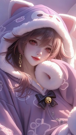 暖光里的紫调慵懒猫系少女