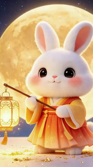 中秋可爱玉兔提灯赏月