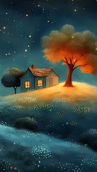夜景星空树木