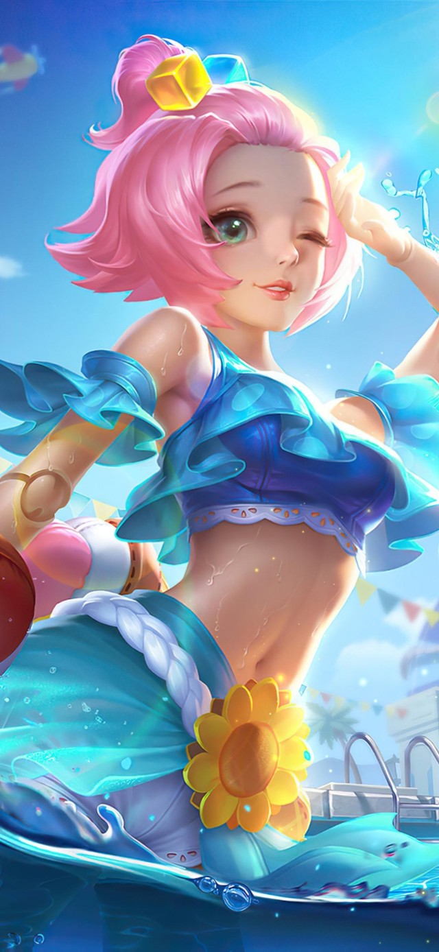 夏日泳池少女