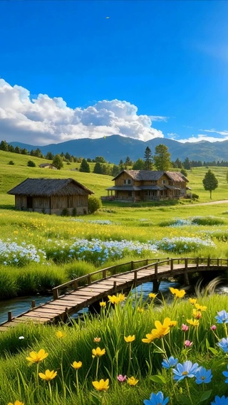 护眼蓝天白云树木河流