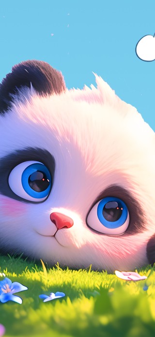 可爱草地熊猫