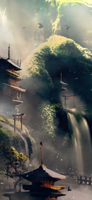 唯美古风山谷古寺