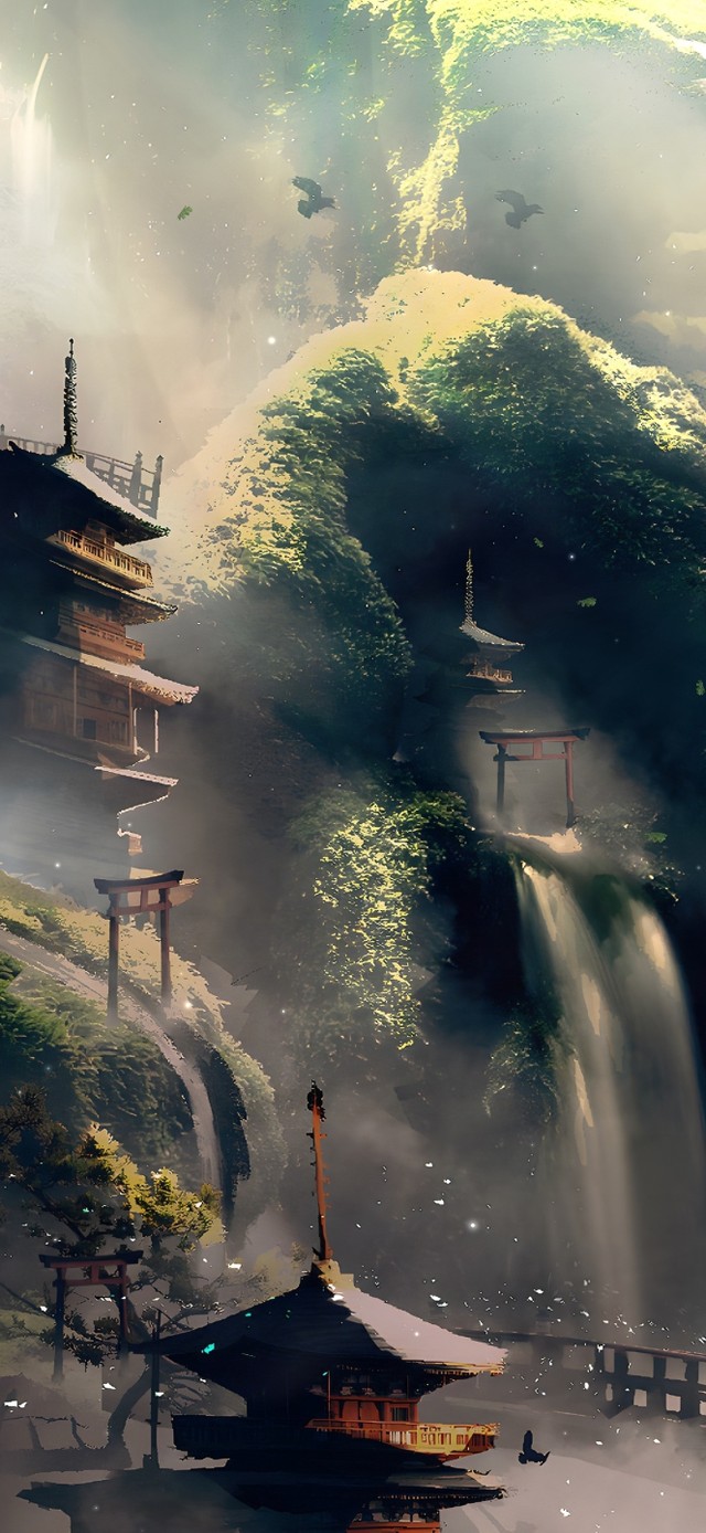 唯美古风山谷古寺