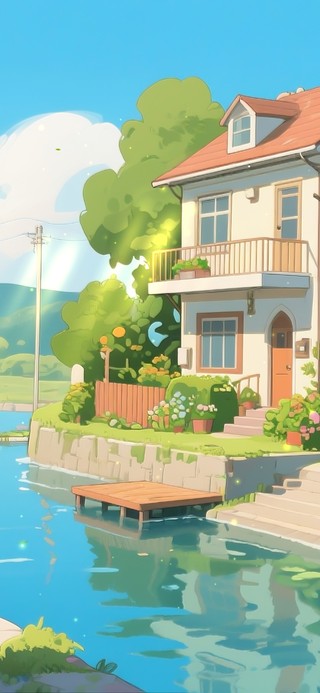 清新溪边小屋