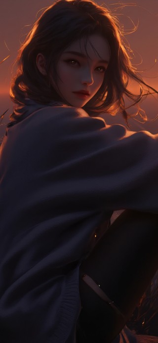 孤寂落日少女