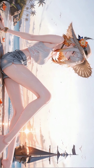 秋日海边小清新长腿嘉贝莉娜