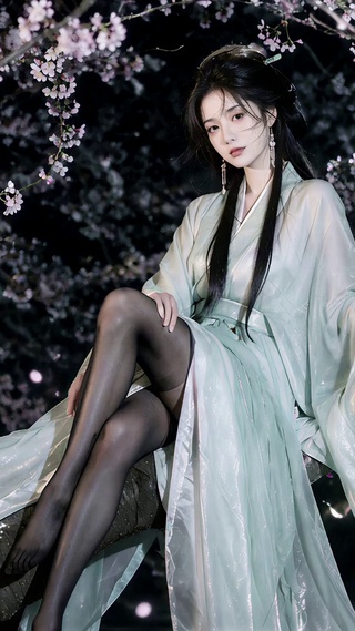 树枝上的黑丝美女