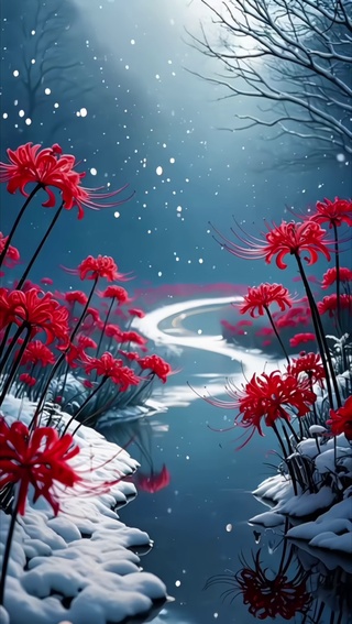 雪中红色彼岸花
