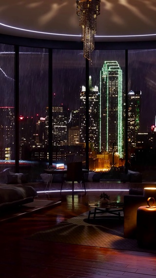 繁华都市夜景房间玻璃雨