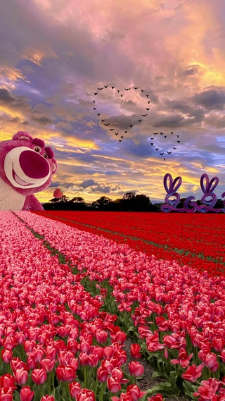 草莓熊  花海 爱心雁