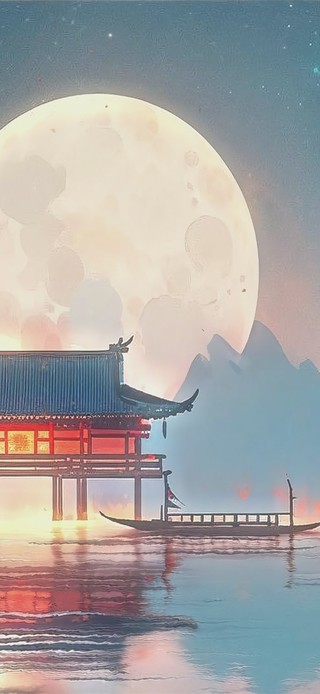 月下湖景