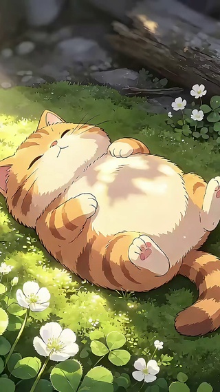 晒太阳小胖猫
