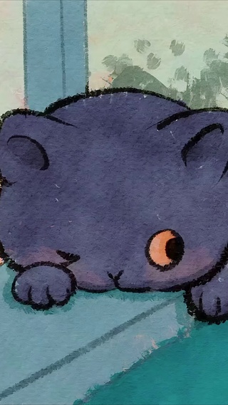 窗上的小黑猫