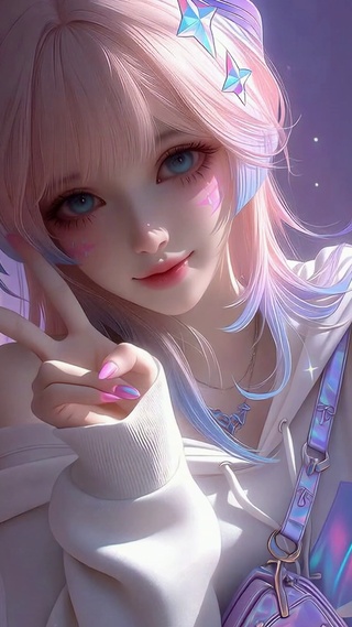 梦幻粉发二次元甜酷美少女