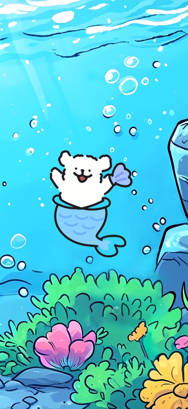 线条小狗美人鱼表演