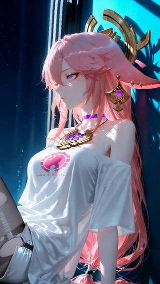 都市夜景粉发动漫美少女