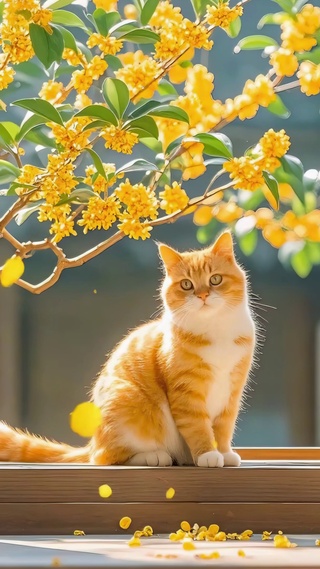 秋日桂花窗台猫