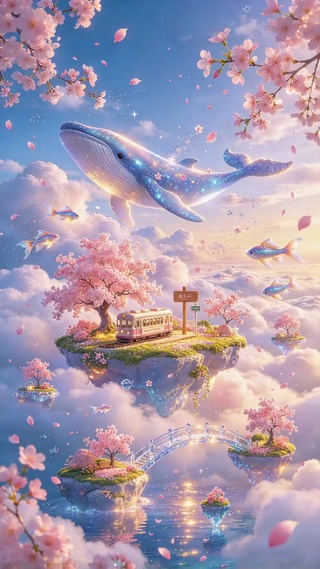 云海悬浮樱岛（唯美风景）