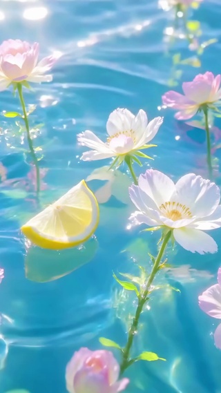 夏日水波里的柠檬