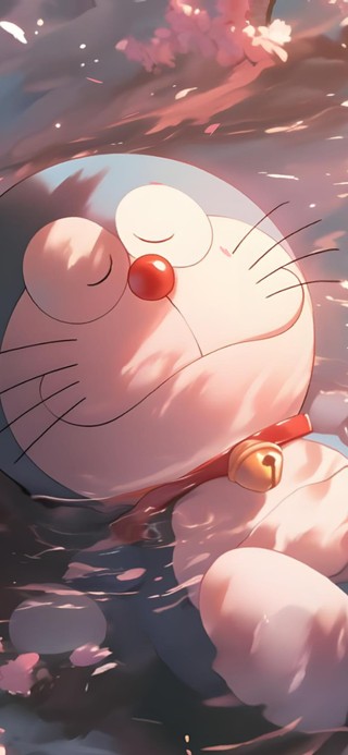温柔治愈~樱花树下悠闲的蓝胖子