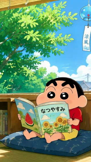 夏日午后看书的蜡笔小新