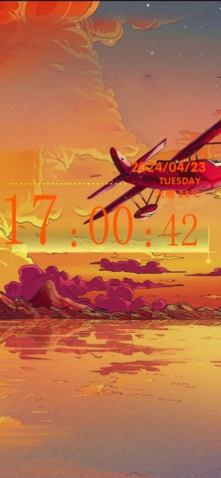 飞机飞过夕阳下的天空