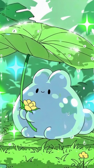 荷叶伞下软萌小团子