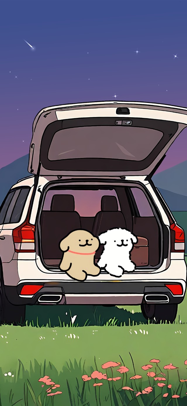 可爱线条小狗夏夜露营