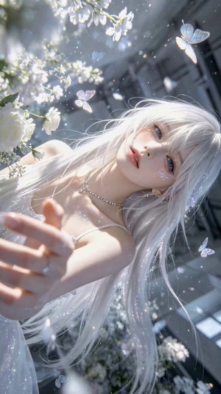 梦幻银发蝴蝶白花美少女