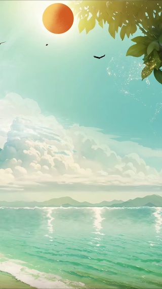 唯美大海沙滩蓝天白云