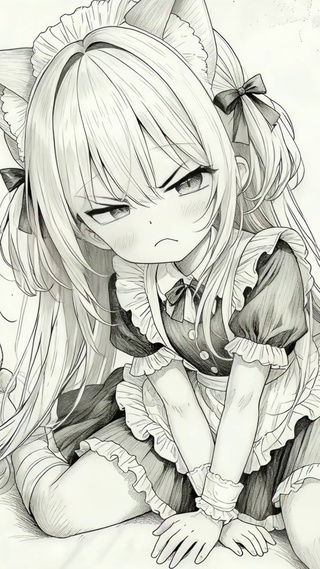 线稿生气的喵娘