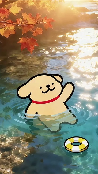 秋泳的小狗