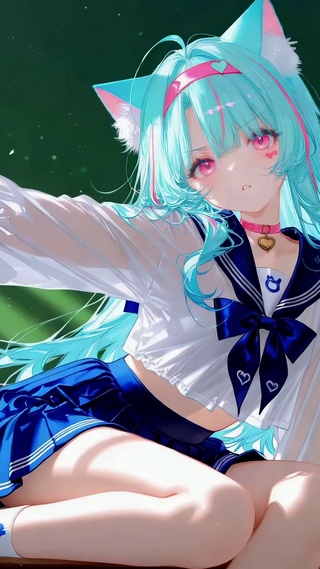 教室猫耳蓝发JK美少女