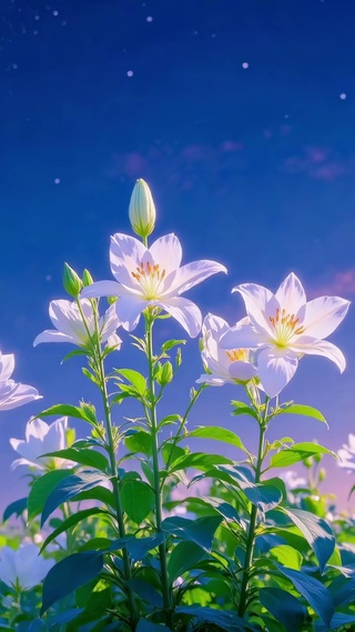 护眼风景月夜花海