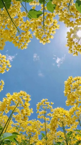 仰拍蓝天黄花唯美风景