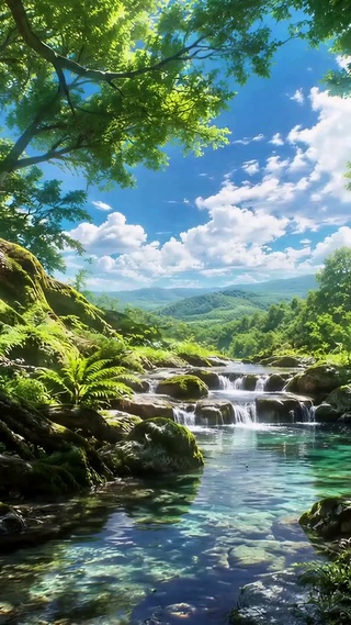 清新治愈林间溪流美景