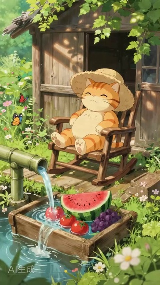 夏天吃西瓜的猫咪