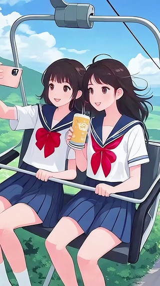 缆车观光校服少女
