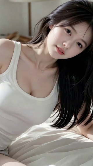 阳光卧室清纯长发美女
