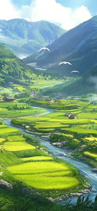 4K治愈绿色护眼村庄