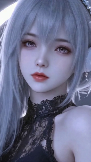 银发光圈赛博二次元美少女